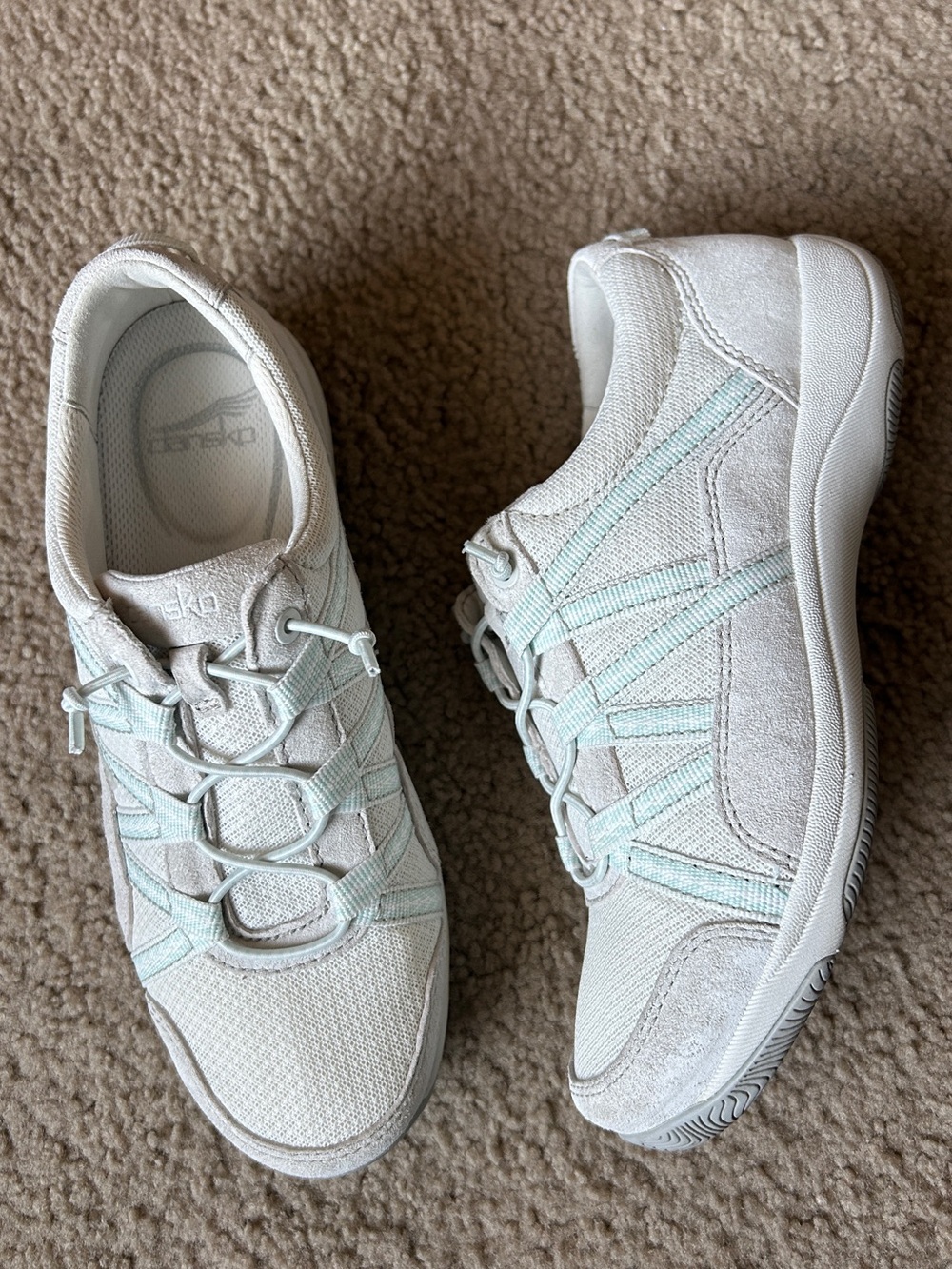 White and Blue Dansko Slip on Sneakers